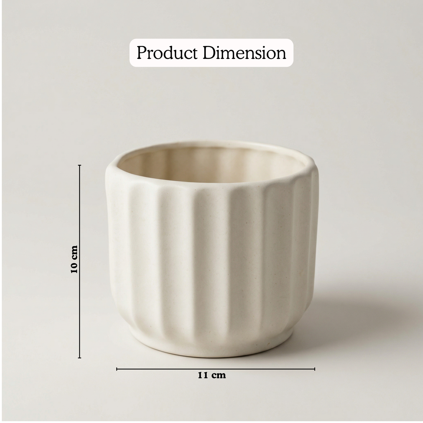 White Ribbed Ceramic Planter handmade ceramic planter — detail view, Indian artisan craft | Mapland