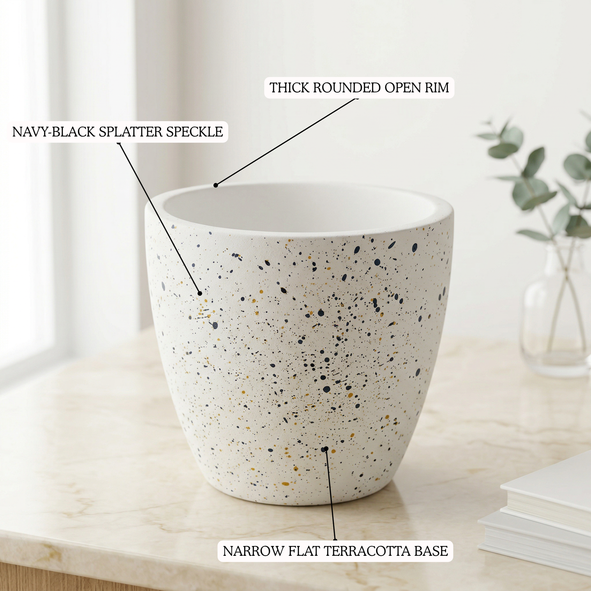 White Speckle Terracotta Planter handmade ceramic planter — top view, Indian artisan craft | Mapland