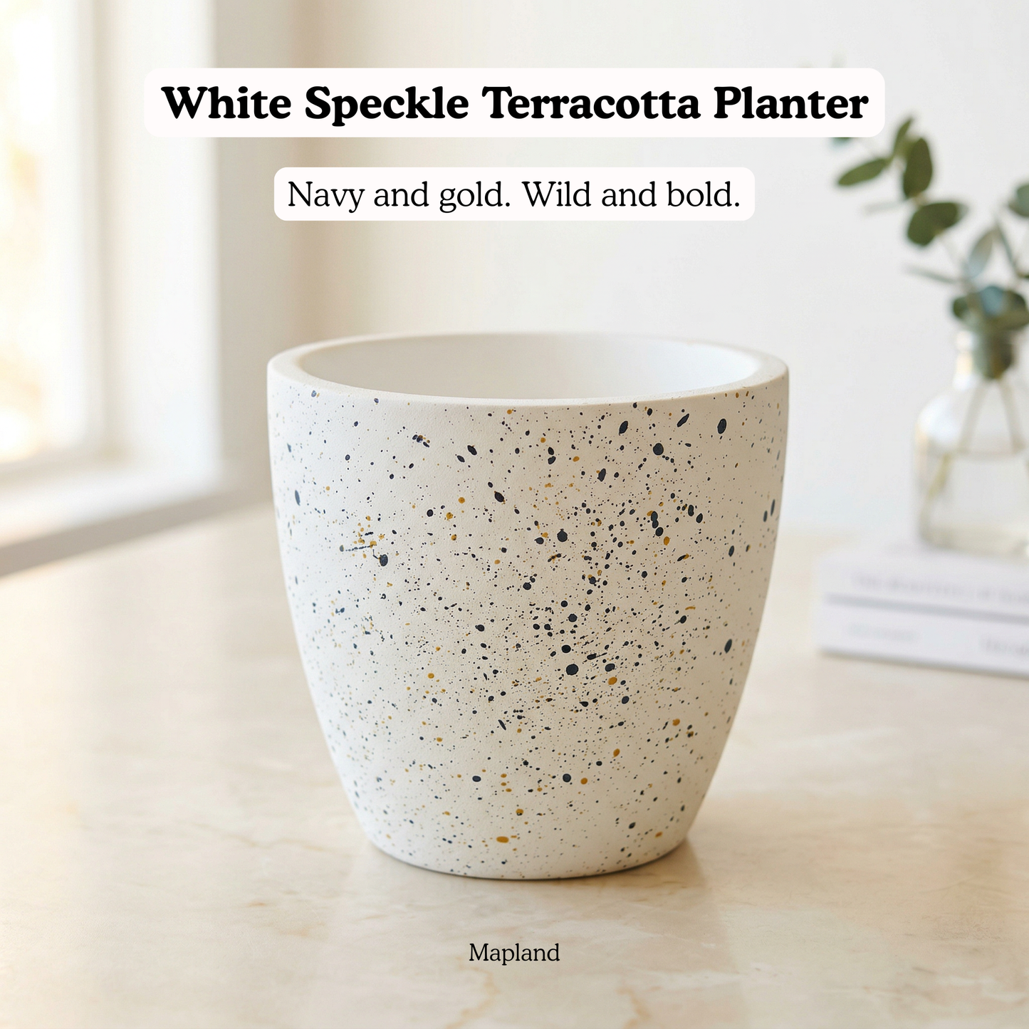 White Speckle Terracotta Planter handmade ceramic planter — side view, Indian artisan craft | Mapland