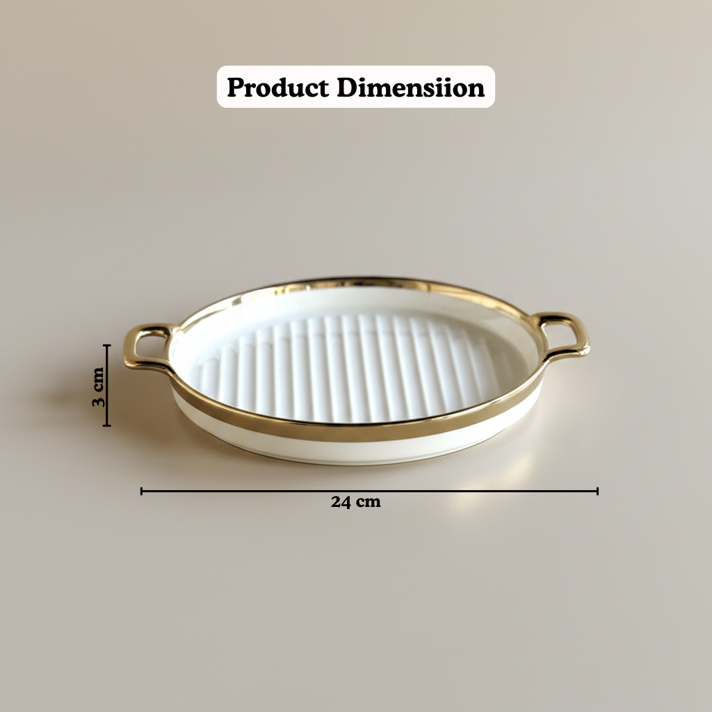 Gold-Rim Porcelain Serving Dish