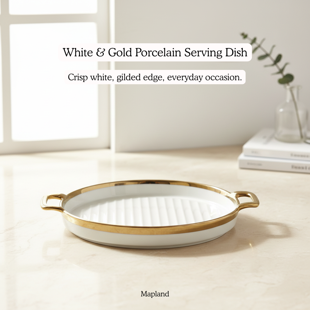 Gold-Rim Porcelain Serving Dish