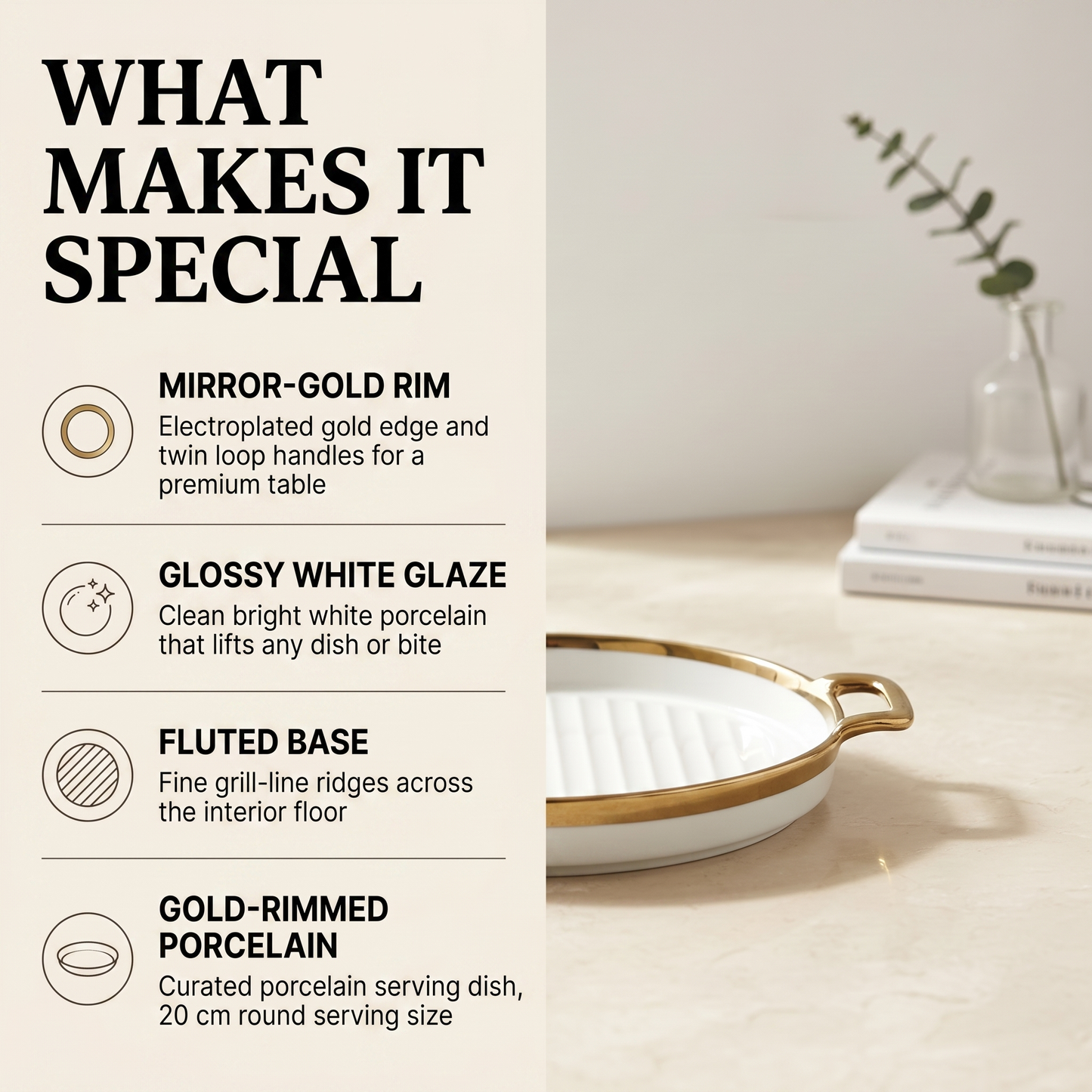 Gold-Rim Porcelain Serving Dish