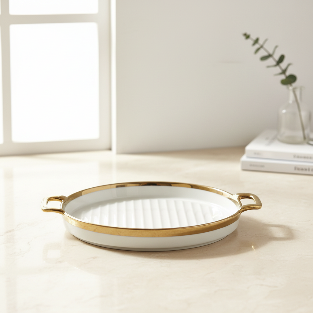 Gold-Rim Porcelain Serving Dish