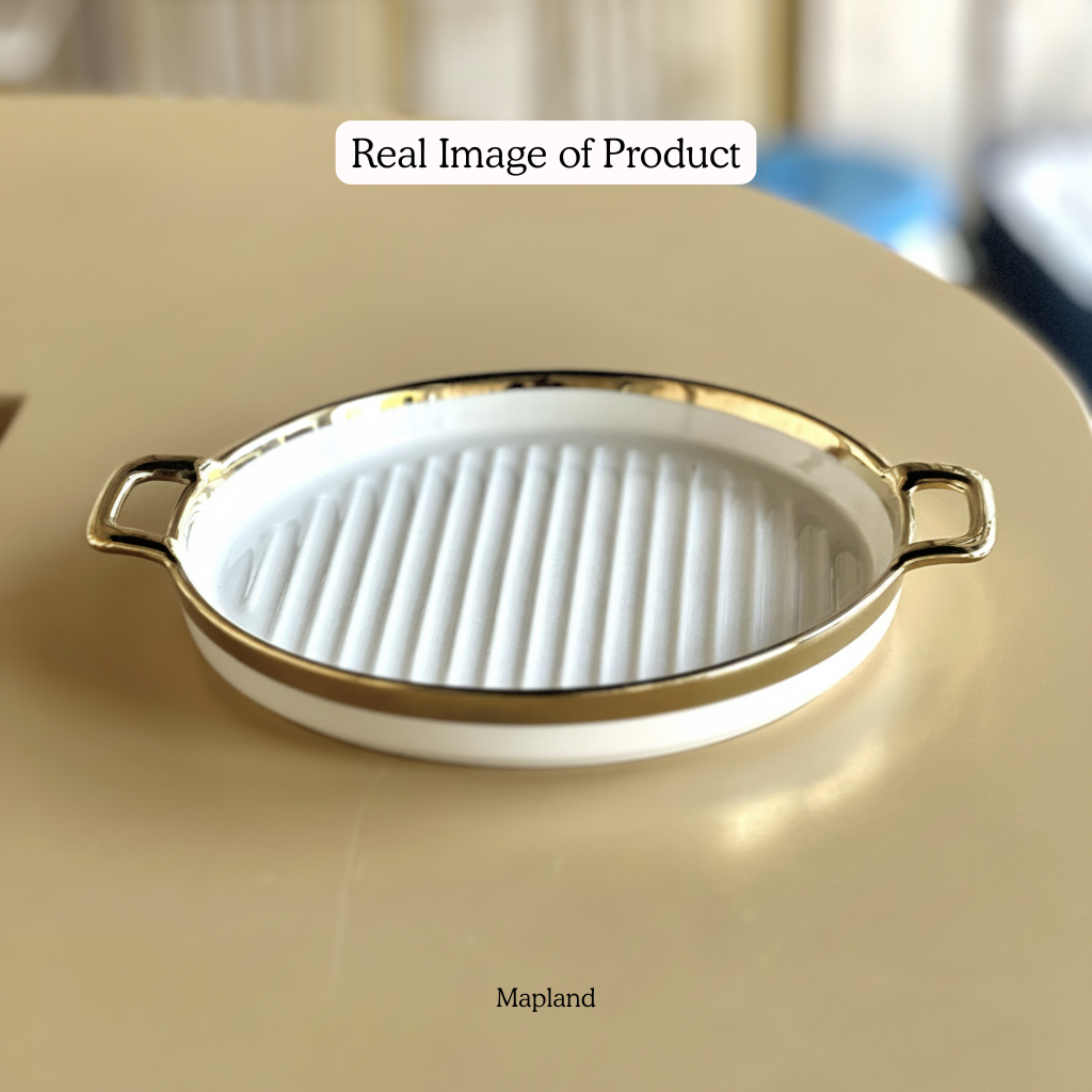 Gold-Rim Porcelain Serving Dish
