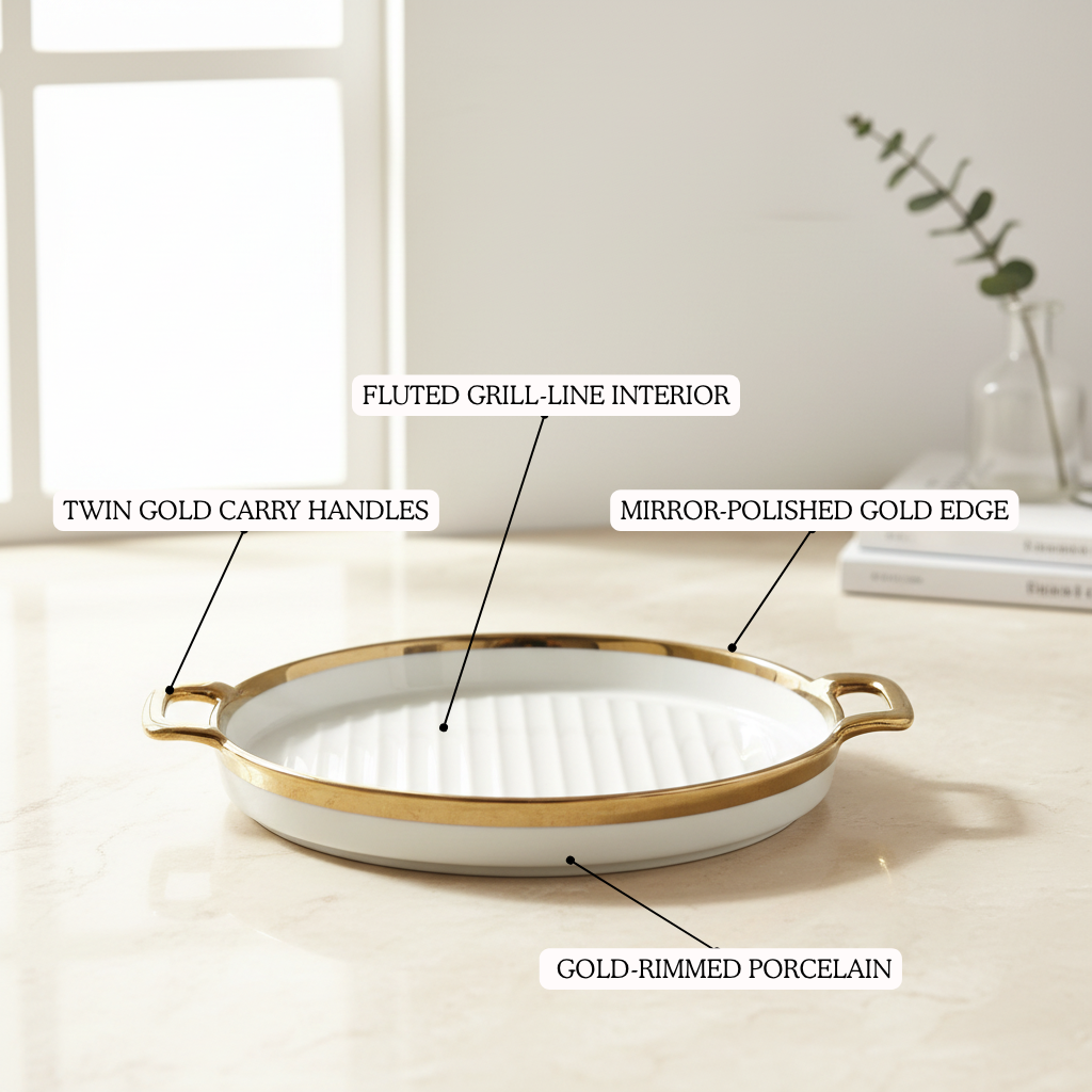 Gold-Rim Porcelain Serving Dish