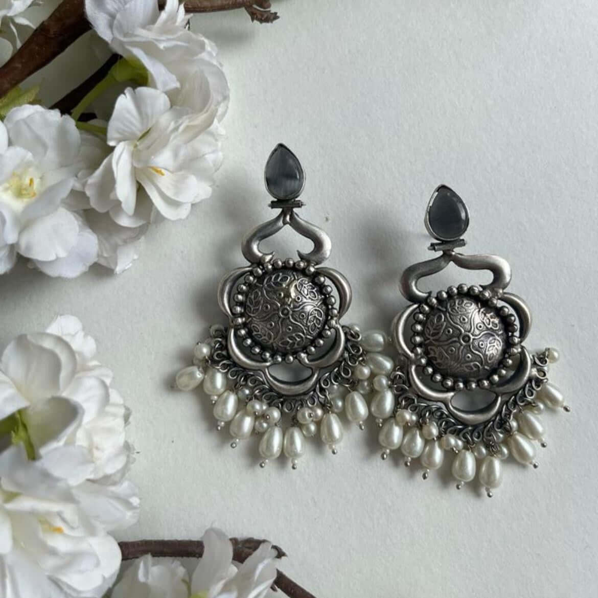Zarna Oxidized Earrings for Women – Ethnic Silver Imitation Jewelry