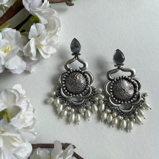 Zarna Oxidized Earrings for Women – Ethnic Silver Imitation Jewelry