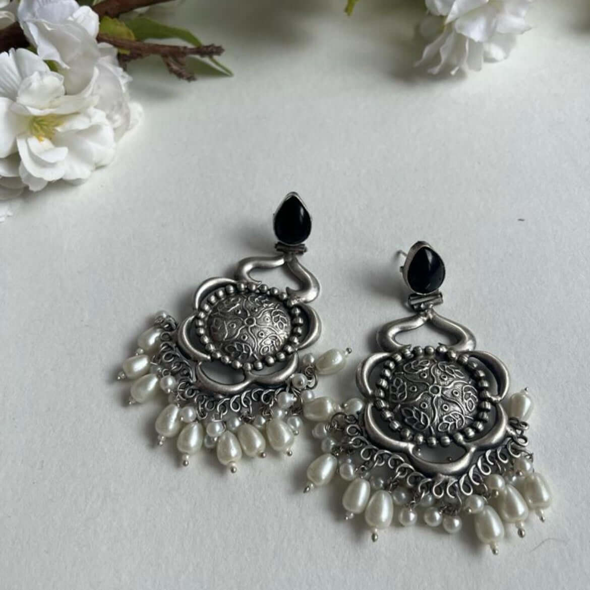 Zarna Oxidized Earrings for Women – Ethnic Silver Imitation Jewelry