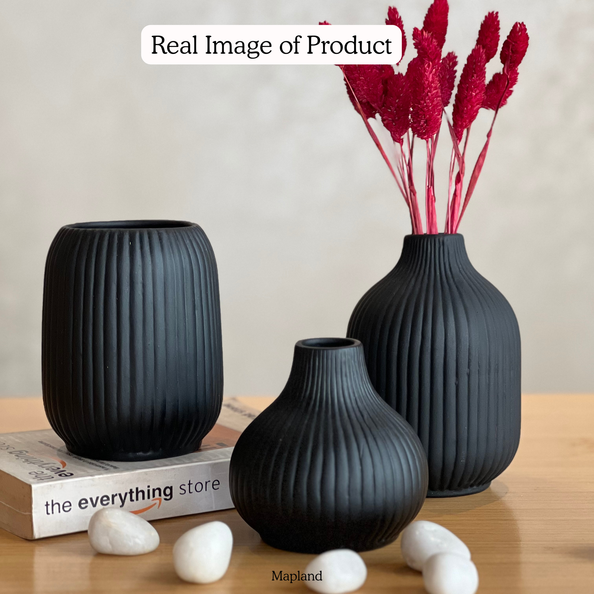 Dela Mola Ribbed Vase Set handmade ceramic vase — top view, Indian artisan craft | Mapland