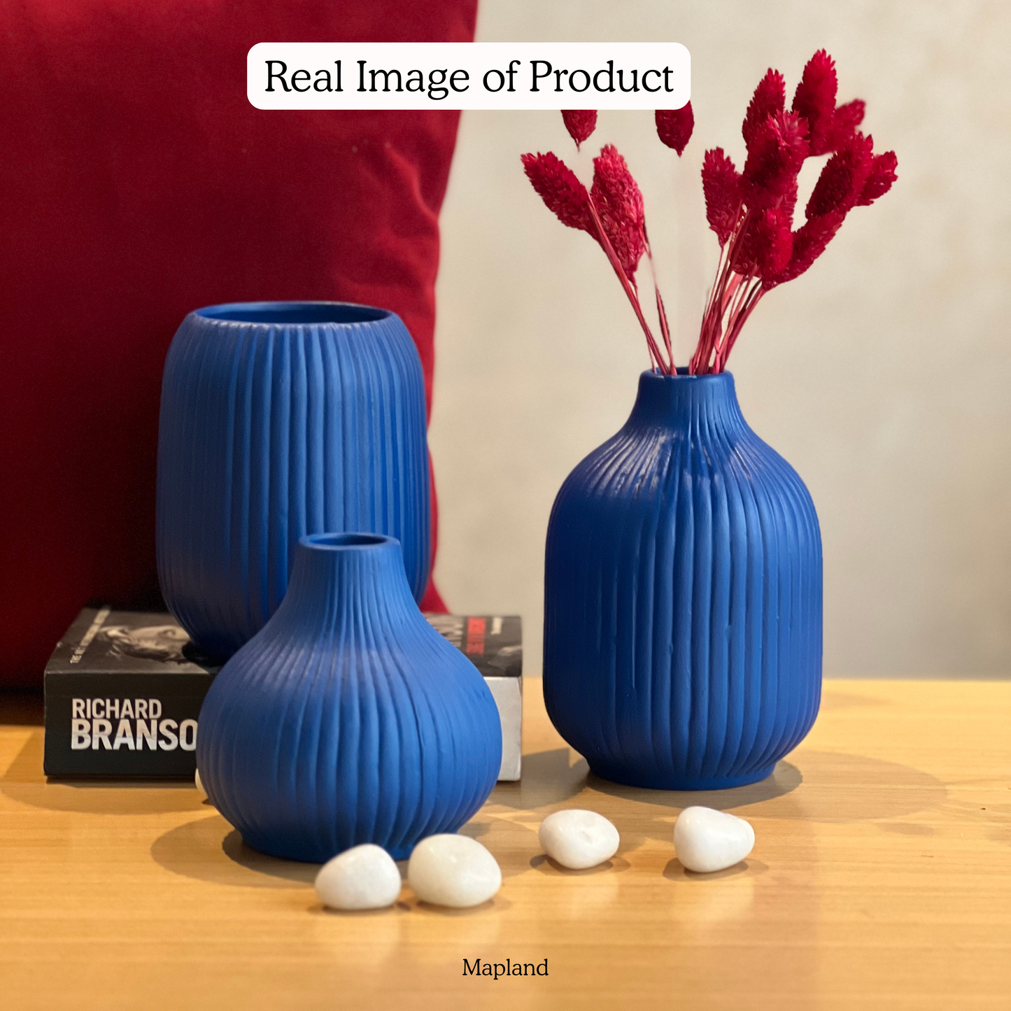 Dela Mola Ribbed Vase Set handmade ceramic vase — detail view, Indian artisan craft | Mapland