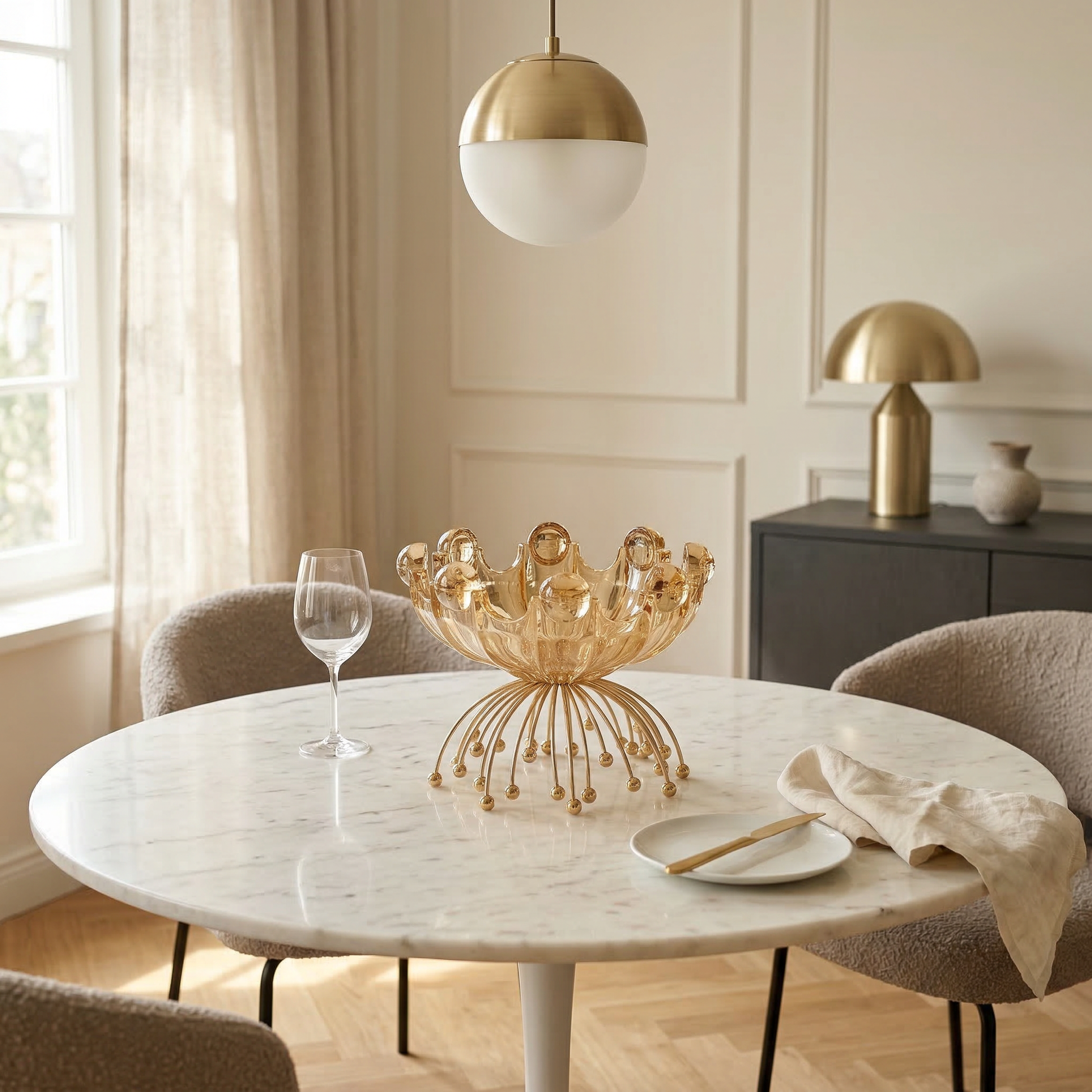 Soleil Crystal Fruit Bowl with Gold Sunburst Stand — handmade artisan home decor | Mapland