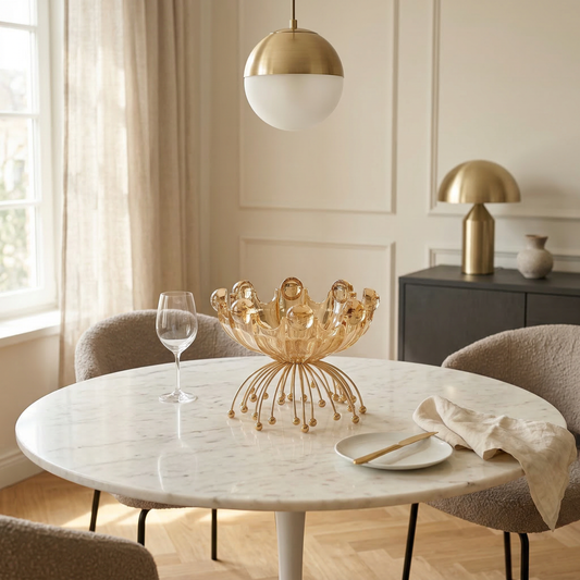 Soleil Crystal Fruit Bowl with Gold Sunburst Stand — handmade artisan home decor | Mapland