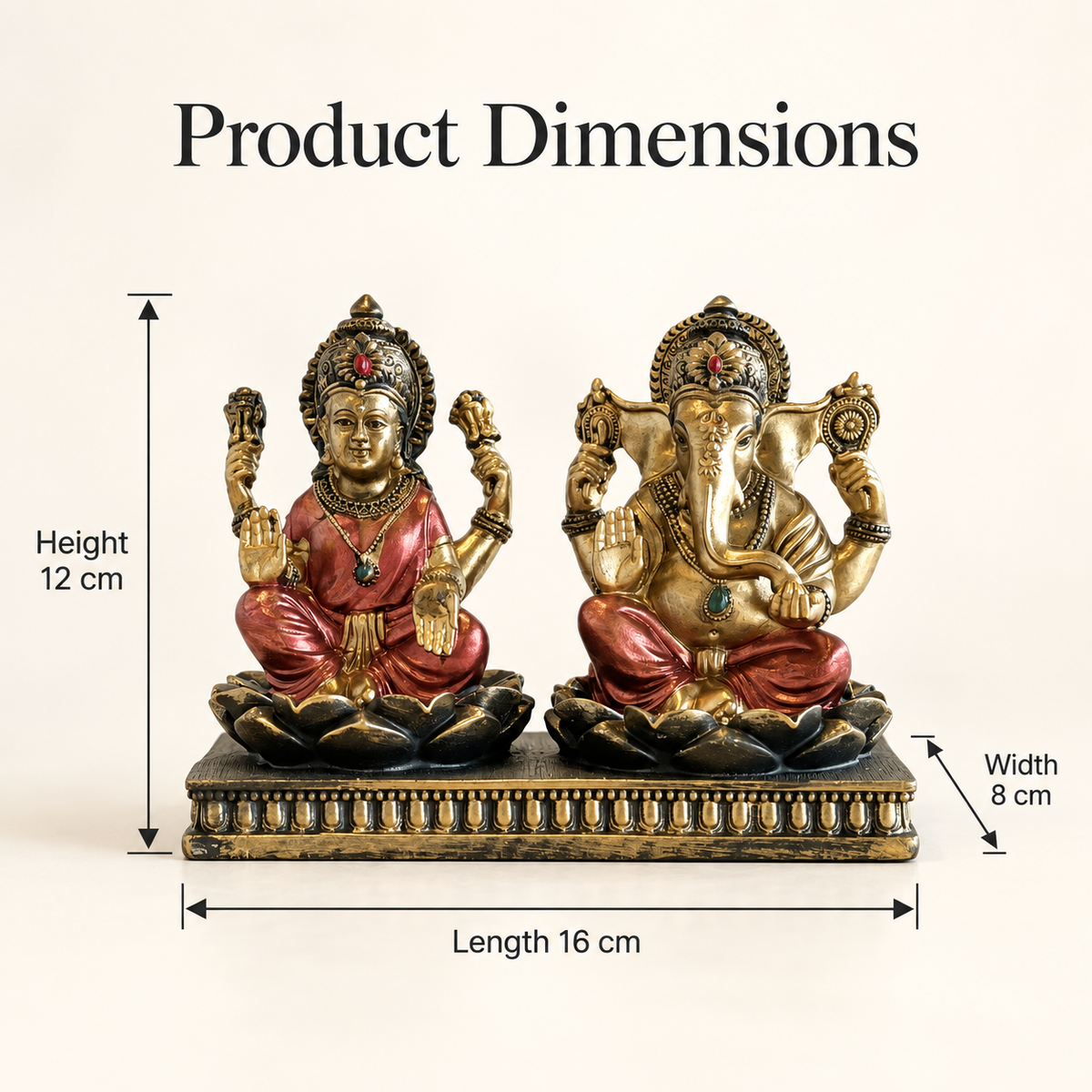 Lakshmi Ganesh sandstone idol dimensions: 16 cm length, 8 cm width and 12 cm height
